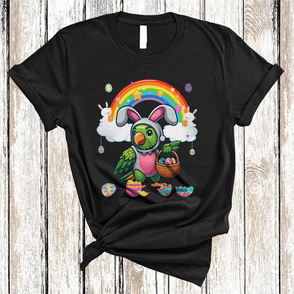 MacnyStore - Parrot In Easter Bunny Cosplay, Adorable Easter Egg Hunt Rainbow, Bird Animal Lover T-Shirt