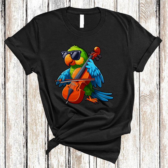 MacnyStore - Parrot Playing Cello, Lovely Parrot Sunglasses Animal Lover, Musical Instruments Player T-Shirt