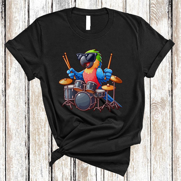 MacnyStore - Parrot Playing Drum, Lovely Parrot Sunglasses Animal Lover, Musical Instruments Player T-Shirt