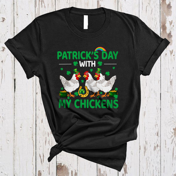 MacnyStore - Patrick's Day With Chickens, Joyful St. Patrick's Day Shamrock Farm Animal, Matching Farmer Group T-Shirt