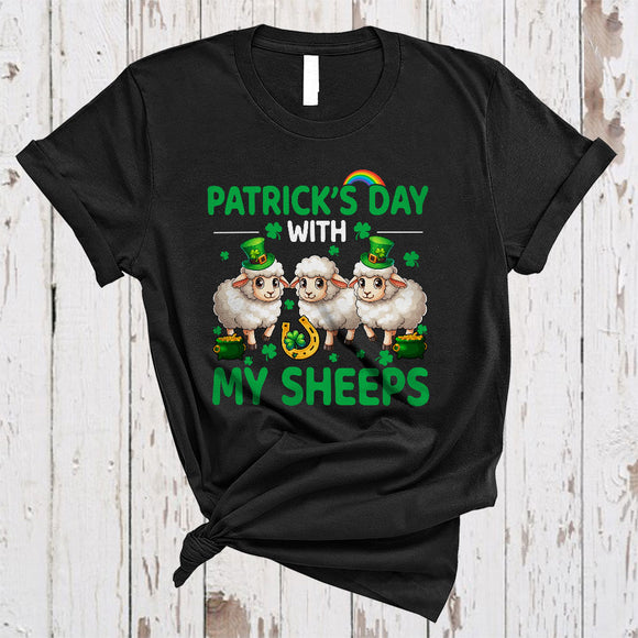 MacnyStore - Patrick's Day With Sheeps, Joyful St. Patrick's Day Shamrock Farm Animal, Matching Farmer Group T-Shirt