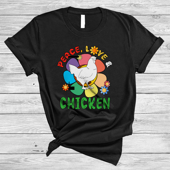 MacnyStore - Peace Love And Chicken, Adorable Flowers Peace Sign, Matching Floral Farmer Lover T-Shirt