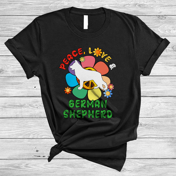 MacnyStore - Peace Love And German Shepherd, Adorable Flowers Peace Sign, Matching Floral Family Group T-Shirt