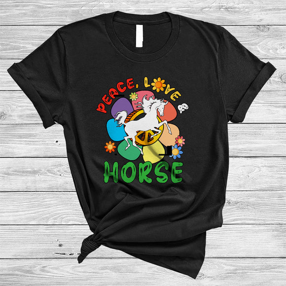MacnyStore - Peace Love And Horse, Adorable Flowers Peace Sign, Matching Floral Farmer Lover T-Shirt
