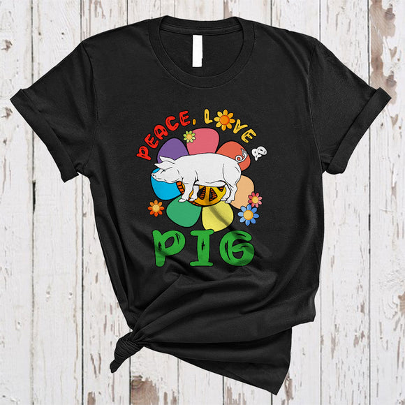 MacnyStore - Peace Love And Pig, Adorable Flowers Peace Sign, Matching Floral Farmer Lover T-Shirt