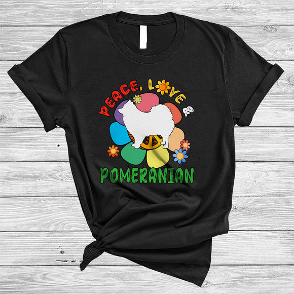 MacnyStore - Peace Love And Pomeranian, Adorable Flowers Peace Sign, Matching Floral Family Group T-Shirt