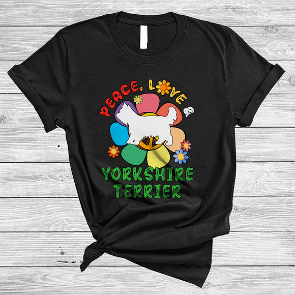 MacnyStore - Peace Love And Yorkshire Terrier, Adorable Flowers Peace Sign, Matching Floral Family Group T-Shirt