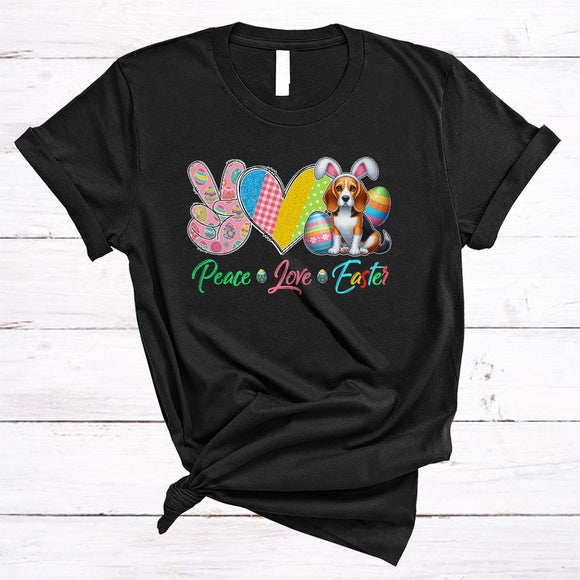 MacnyStore - Peace Love Easter, Awesome Easter Day Peace Sign Hand Heart Bunny Beagle Lover, Family Group T-Shirt