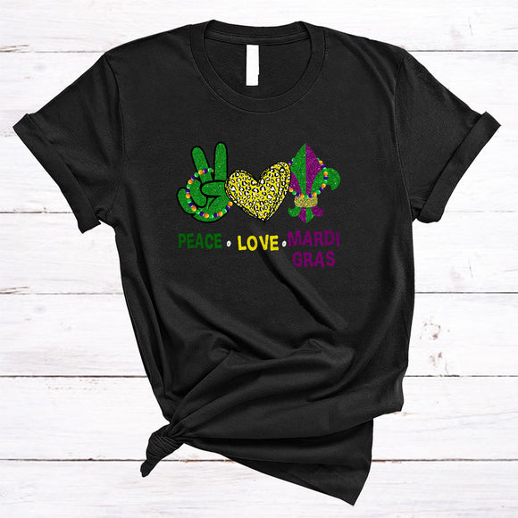 MacnyStore - Peace Love Mardi Gras, Amazing Mardi Gras Beads Peace Hand Sign Heart, Parade Group T-Shirt
