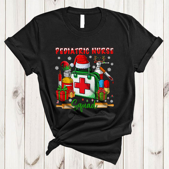MacnyStore - Pediatric Nurse Squad, Amazing Christmas Santa ELF Pediatric Nurse Tools, X-mas Nurse Group T-Shirt