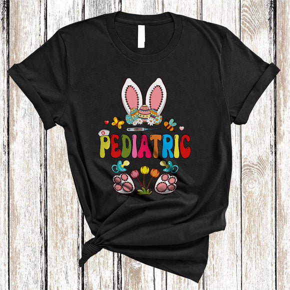 MacnyStore - Pediatric, Awesome Easter Day Flowers Bunny Eggs Hunting, Matching Nurse Nursing Lover T-Shirt