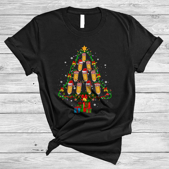 MacnyStore - Pencil Christmas Tree, Colorful X-mas Lights Pencils Writing, School Pencil X-mas Group T-Shirt
