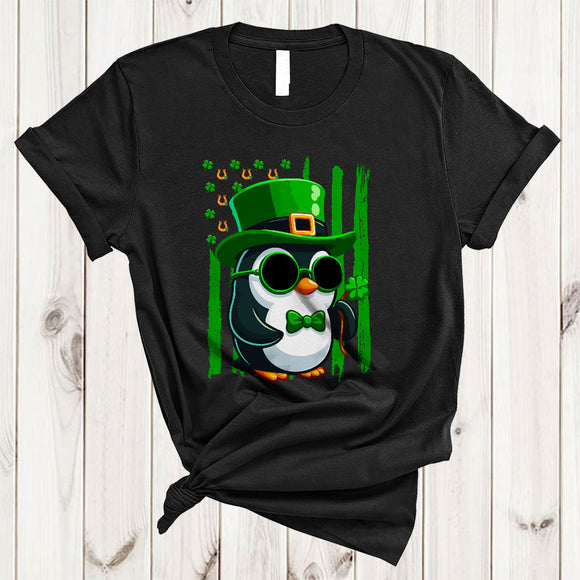 MacnyStore - Penguin Sunglasses Shamrock US Flag, Lovely St. Patrick's Day Animal Lover, Lucky Family T-Shirt