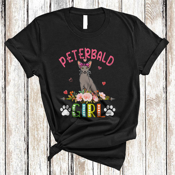 MacnyStore - Peterbald Girl, Amazing Floral Kitten Lover Hearts Flowers, Matching Girls Women Family T-Shirt