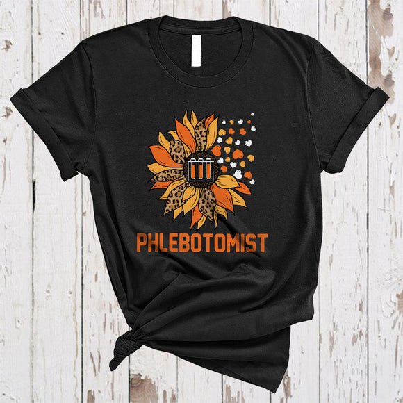 MacnyStore - Phlebotomist, Adorable Sunflower Leopard Hearts, Matching Phlebotomist Family Group T-Shirt