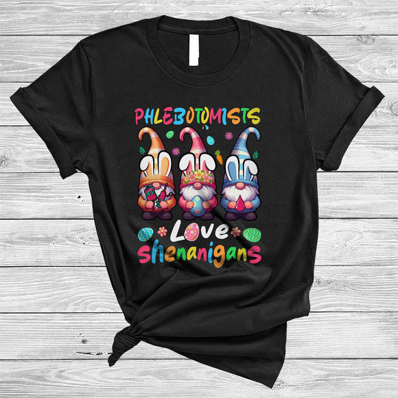 MacnyStore - Phlebotomists Love Shenanigans, Lovely Easter Day Three Gnomes Bunny, Phlebotomist Group T-Shirt