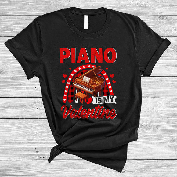 MacnyStore - Piano Is My Valentine, Awesome Valentine's Day Piano Player Music, Hearts Plaid Rainbow T-Shirt