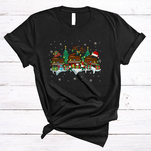 MacnyStore - Piano With X-mas Tree, Colorful Christmas Musical Instruments Player, X-mas Snow Around T-Shirt