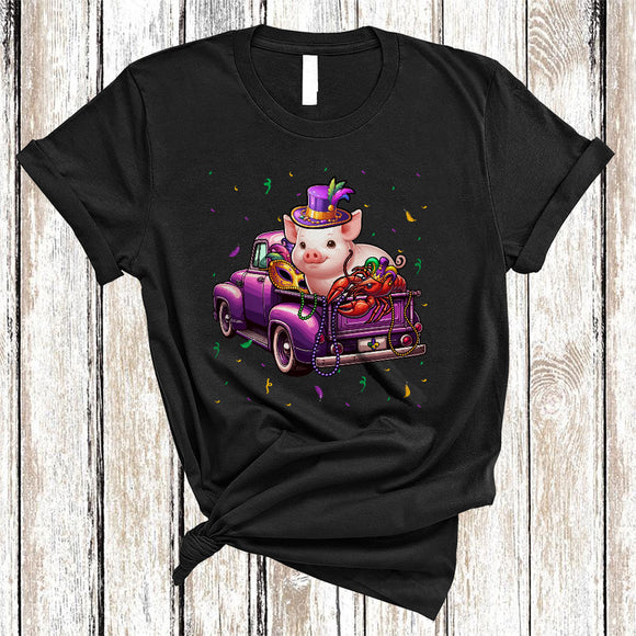 MacnyStore - Pig Crawfish On Pickup Truck Mardi Gras, Amazing Mardi Gras Pig Lover, Farmer Group T-Shirt