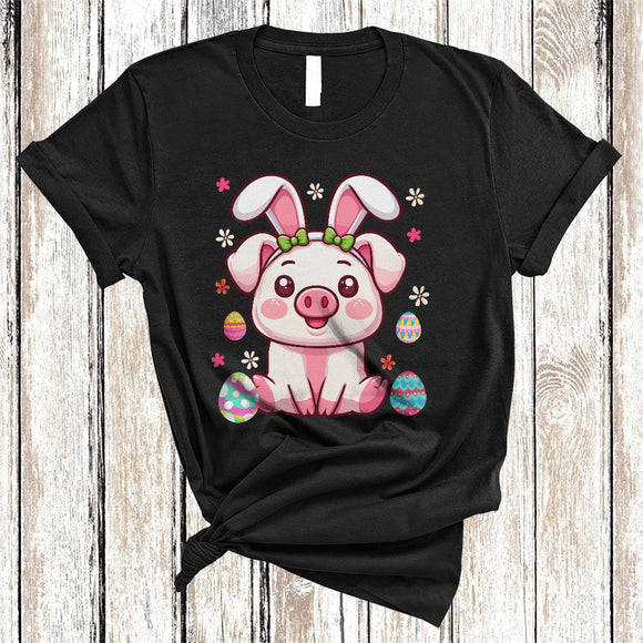 MacnyStore - Pig Wearing Bunny Ears, Humorous Easter Day Flowers Pig Lover, Farming Farmer Group T-Shirt