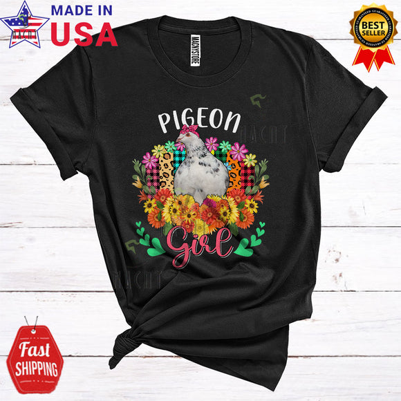 MacnyStore - Pigeon Girl Cute Cool Mother's Day Family Plaid Leopard Flowers Floral Lover T-Shirt