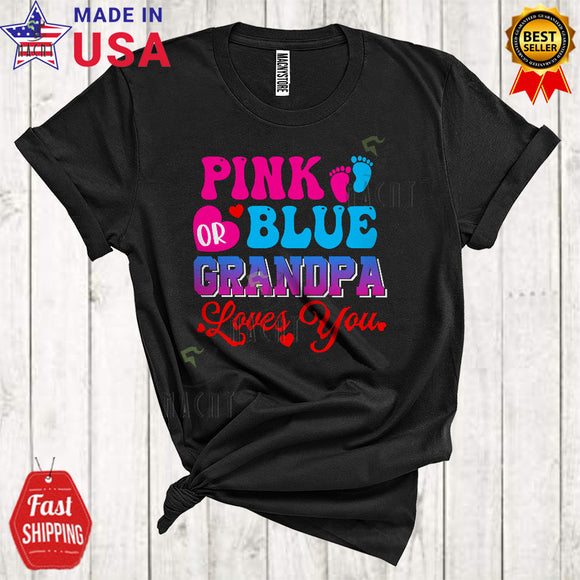 MacnyStore - Pink Or Blue Grandpa Loves You Cool Funny Father's Day Baby Gender Reveal Footprint Family Group T-Shirt