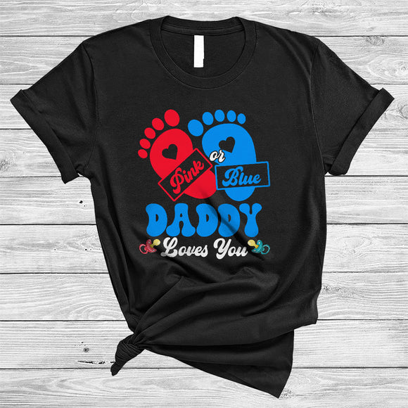 MacnyStore - Pink or Blue Daddy Loves You, Lovely Gender Reveal Baby Footprint Pregnancy, Family Group T-Shirt