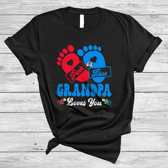 MacnyStore - Pink or Blue Grandpa Loves You, Lovely Gender Reveal Baby Footprint Pregnancy, Family Group T-Shirt
