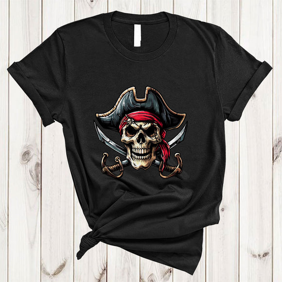 MacnyStore - Pirate Skull, Scary Halloween Costume Pirate Crossed Skull, Matching Pirate Lover Family Group T-Shirt