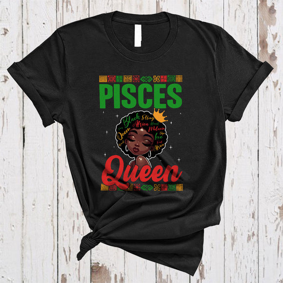 MacnyStore - Pisces Queen, Amazing Birthday Afro Black African American Women, Black History Month Zodiac T-Shirt
