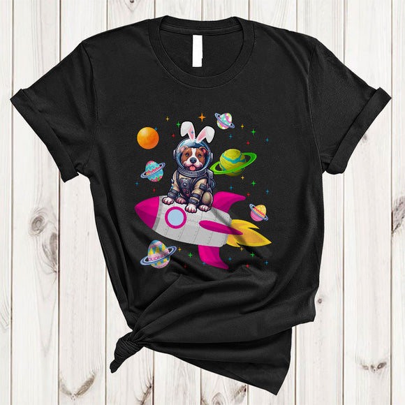 MacnyStore - Pit Bull Bunny Astronaut With Easter Egg Basket, Lovely Easter Space, Egg Hunt Group T-Shirt