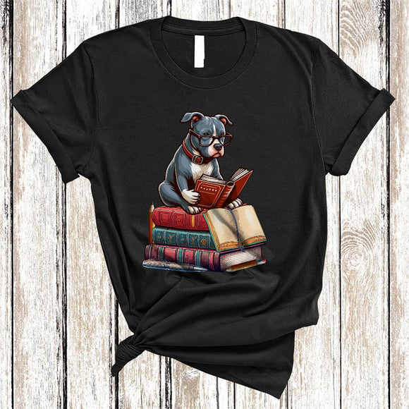 MacnyStore - Pit Bull Reading Book, Adorable Animal Lover, Book Nerd Readers Reading Librarian Group T-Shirt
