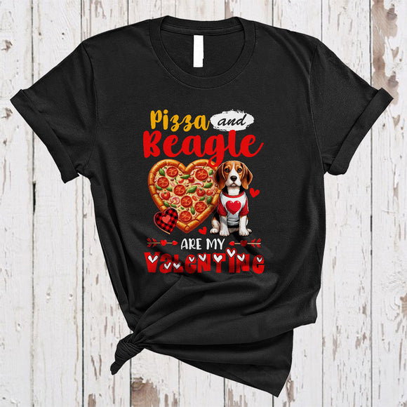 MacnyStore - Pizza And Beagle Are My Valentine, Wonderful Anti Valentine Pizza Food, Hearts Family Group T-Shirt