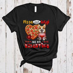 MacnyStore - Pizza And Corgi Are My Valentine, Wonderful Anti Valentine Pizza Food, Hearts Family Group T-Shirt