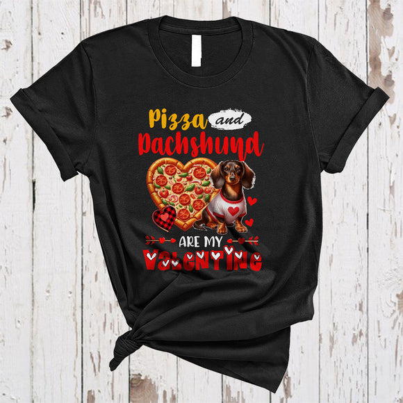 MacnyStore - Pizza And Dachshund Are My Valentine, Wonderful Anti Valentine Pizza Food, Hearts Family Group T-Shirt