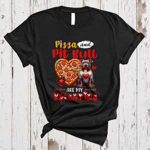 MacnyStore - Pizza And Pit Bull Are My Valentine, Wonderful Anti Valentine Pizza Food, Hearts Family Group T-Shirt