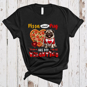 MacnyStore - Pizza And Pug Are My Valentine, Wonderful Anti Valentine Pizza Food, Hearts Family Group T-Shirt
