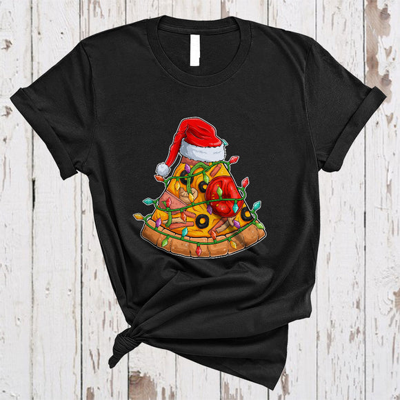 MacnyStore - Pizza Wearing Santa Hat, Lovely Cool Christmas Lights Pizza Lover, X-mas Family Group T-Shirt