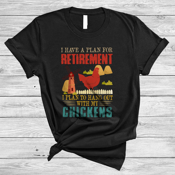 MacnyStore - Plan For Retirement Hang Out With My Chickens, Humorous Vintage Chicken Lover, Retirement T-Shirt