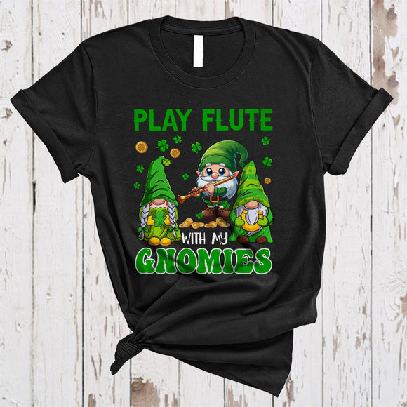 MacnyStore - Play Flute With My Gnomies, Wonderful St. Patrick's Day Three Gnomes, Horseshoes Shamrock T-Shirt