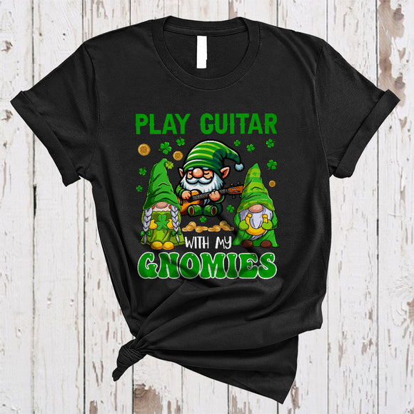 MacnyStore - Play Guitar With My Gnomies, Wonderful St. Patrick's Day Three Gnomes, Horseshoes Shamrock T-Shirt