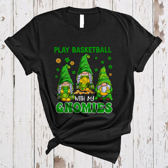 MacnyStore - Play Softball With My Gnomies, Wonderful St. Patrick's Day Three Gnomes, Horseshoes Shamrock T-Shirt