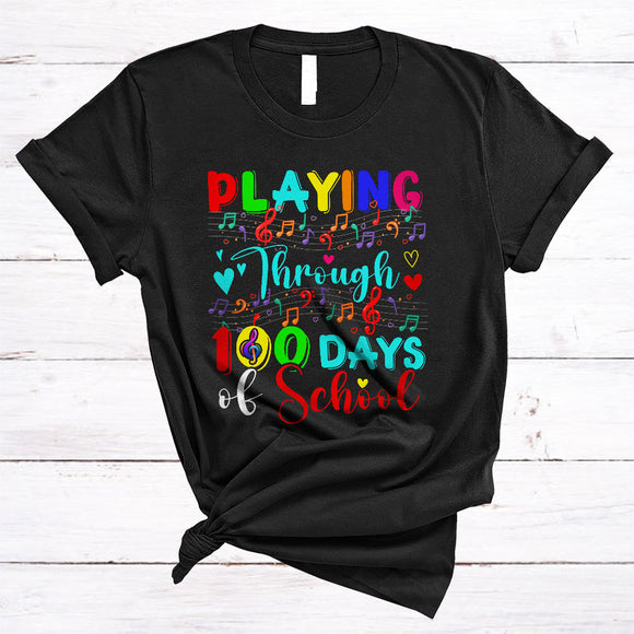 MacnyStore - Playing Through 100 Days Of School, Joyful 100th Day Of School Music Teacher, Student Group T-Shirt