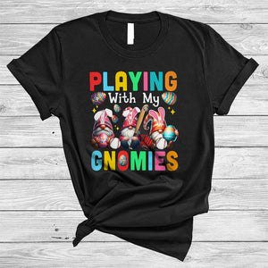 MacnyStore - Playing With My Gnomies, Amazing Easter Day Bunny Gnomes Baseball Player Lover, Sport Team T-Shirt