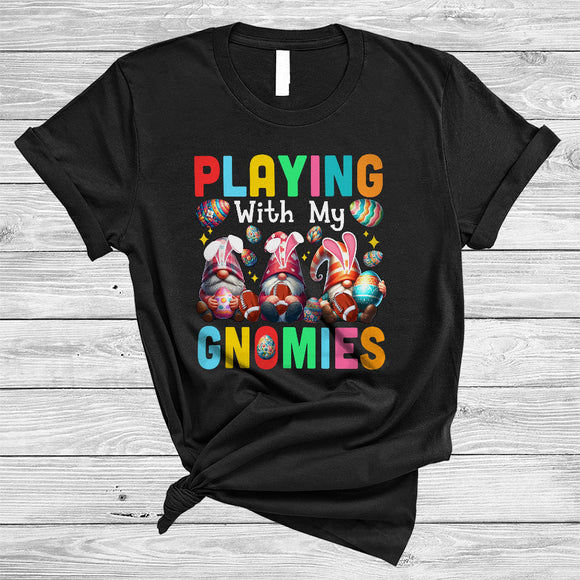 MacnyStore - Playing With My Gnomies, Amazing Easter Day Bunny Gnomes Football Player Lover, Sport Team T-Shirt
