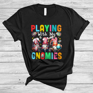 MacnyStore - Playing With My Gnomies, Amazing Easter Day Bunny Gnomes Hockey Player Lover, Sport Team T-Shirt