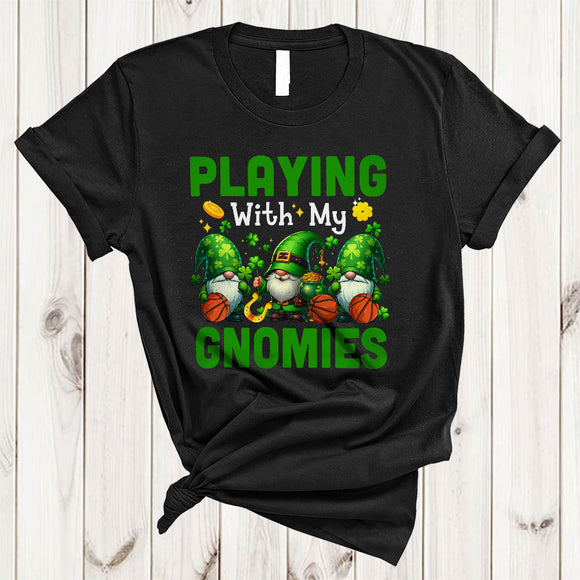 MacnyStore - Playing With My Gnomies, Joyful St. Patrick's Day Three Gnomes Basketball Player, Shamrock Sport T-Shirt