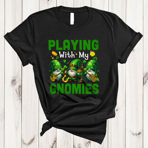 MacnyStore - Playing With My Gnomies, Joyful St. Patrick's Day Three Gnomes Guitar Player, Shamrock Sport T-Shirt