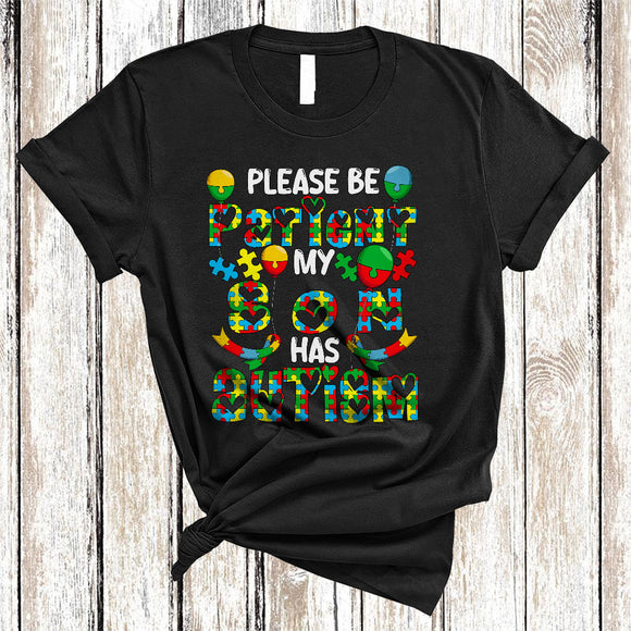 MacnyStore - Please Be Patient My Son Has Autism, Lovely Autism Awareness Puzzle Ribbon, Family T-Shirt