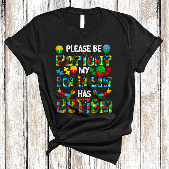MacnyStore - Please Be Patient My Son In Law Has Autism, Lovely Autism Awareness Puzzle Ribbon, Family T-Shirt